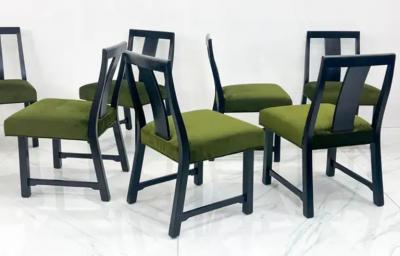 Edward Wormley Ebonized Dining Set in Olive Velvet by Edward Wormley Dunbar 1950s
