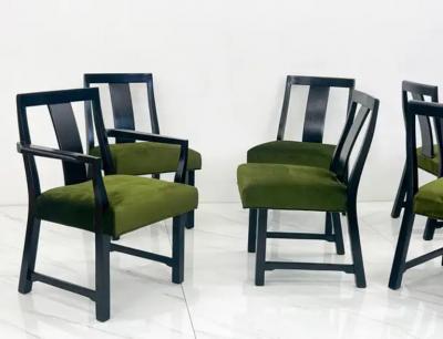Edward Wormley Ebonized Dining Set in Olive Velvet by Edward Wormley Dunbar 1950s