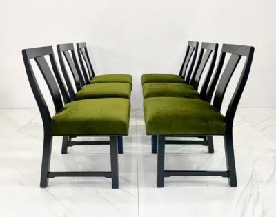 Edward Wormley Ebonized Dining Set in Olive Velvet by Edward Wormley Dunbar 1950s