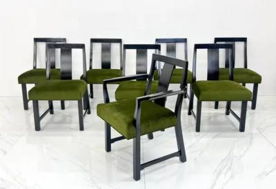 Edward Wormley Ebonized Dining Set in Olive Velvet by Edward Wormley Dunbar 1950s