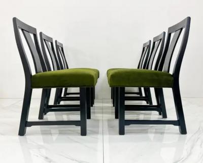 Edward Wormley Ebonized Dining Set in Olive Velvet by Edward Wormley Dunbar 1950s