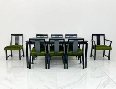 Edward Wormley Ebonized Dining Set in Olive Velvet by Edward Wormley Dunbar 1950s