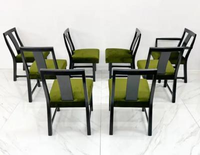 Edward Wormley Ebonized Dining Set in Olive Velvet by Edward Wormley Dunbar 1950s