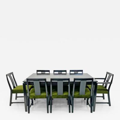 Edward Wormley Ebonized Dining Set in Olive Velvet by Edward Wormley Dunbar 1950s