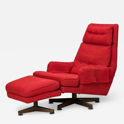 Edward Wormley Edward J Wormley for Dunbar AmericanRedSwivel Lounge Chair and Footstool