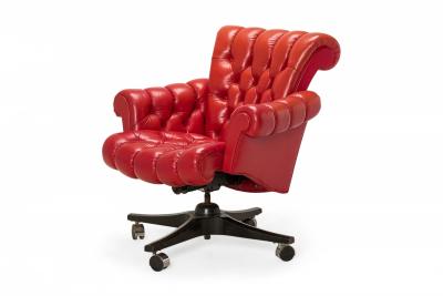 Edward Wormley Edward J Wormley for Dunbar In Clover Tufted Red Leather Rolling Office Chair