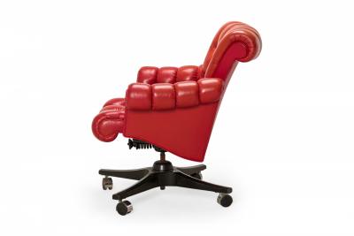 Edward Wormley Edward J Wormley for Dunbar In Clover Tufted Red Leather Rolling Office Chair