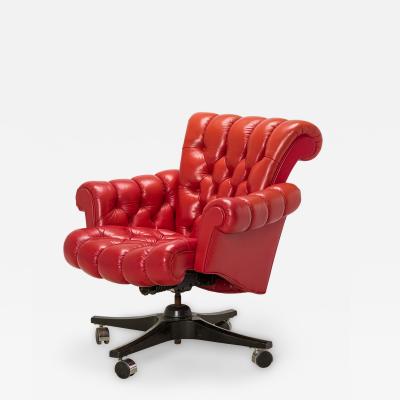 Edward Wormley Edward J Wormley for Dunbar In Clover Tufted Red Leather Rolling Office Chair