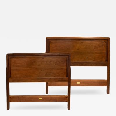 Edward Wormley Edward Wormley Pair of Rare Twin Headboards in Sculpted Walnut 1957 Signed 