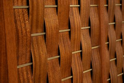 Edward Wormley Edward Wormley Woven Front Credenza in Ribbon Mahogany with Brass Accents