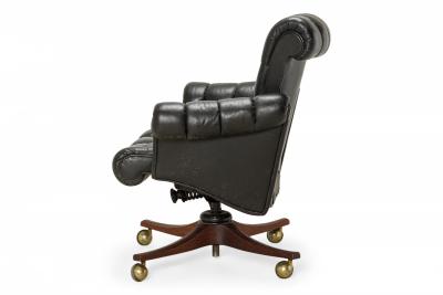 Edward Wormley Edward Wormley for Dunbar American In Clover Tufted Black Leather Office Chair
