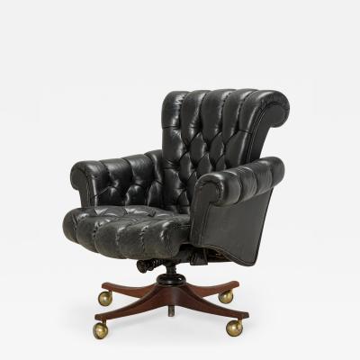 Edward Wormley Edward Wormley for Dunbar American In Clover Tufted Black Leather Office Chair