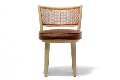 Edward Wormley Edward Wormley for Dunbar Bleached Mahogany Cane Swivel Vanity Stool c 1950