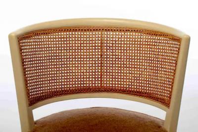 Edward Wormley Edward Wormley for Dunbar Bleached Mahogany Cane Swivel Vanity Stool c 1950