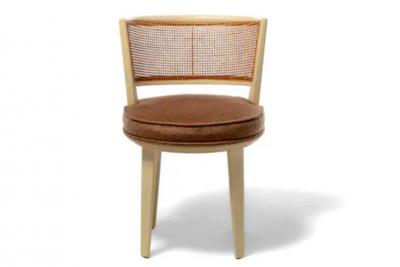 Edward Wormley Edward Wormley for Dunbar Bleached Mahogany Cane Swivel Vanity Stool c 1950