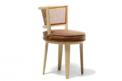 Edward Wormley Edward Wormley for Dunbar Bleached Mahogany Cane Swivel Vanity Stool c 1950