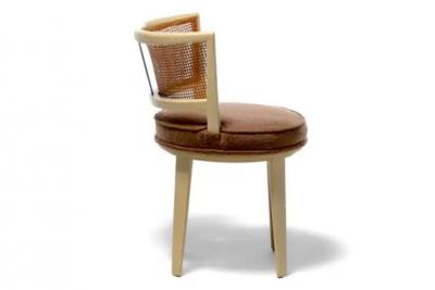 Edward Wormley Edward Wormley for Dunbar Bleached Mahogany Cane Swivel Vanity Stool c 1950
