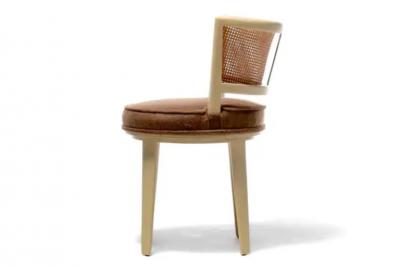 Edward Wormley Edward Wormley for Dunbar Bleached Mahogany Cane Swivel Vanity Stool c 1950