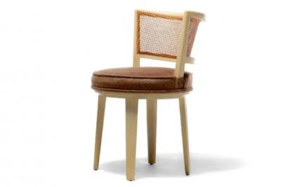 Edward Wormley Edward Wormley for Dunbar Bleached Mahogany Cane Swivel Vanity Stool c 1950