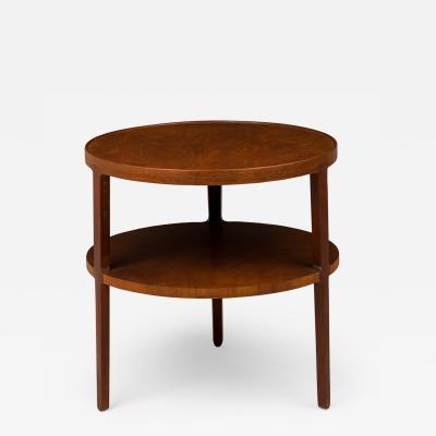 Edward Wormley Edward Wormley for Dunbar Circular Walnut Veneer Two Tier End Side Table
