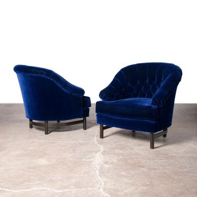 Edward Wormley Edward Wormley for Dunbar Custom Model 6793 Club Chairs in Sapphire Blue Mohair