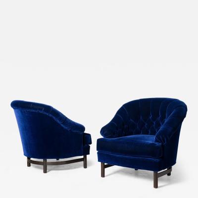 Edward Wormley Edward Wormley for Dunbar Custom Model 6793 Club Chairs in Sapphire Blue Mohair