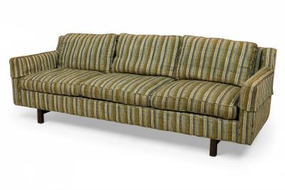 Edward Wormley Edward Wormley for Dunbar Green and Beige Striped Upholstered Three Seat Sofa