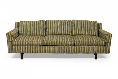 Edward Wormley Edward Wormley for Dunbar Green and Beige Striped Upholstered Three Seat Sofa