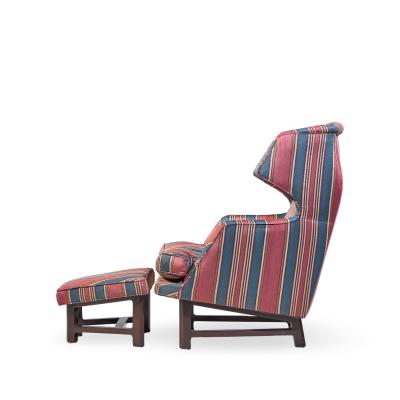 Edward Wormley Edward Wormley for Dunbar Janus Wingback Mahogany Lounge Chair and Ottoman