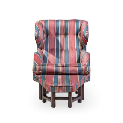 Edward Wormley Edward Wormley for Dunbar Janus Wingback Mahogany Lounge Chair and Ottoman
