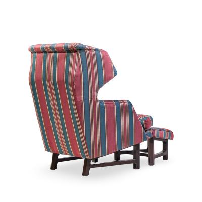 Edward Wormley Edward Wormley for Dunbar Janus Wingback Mahogany Lounge Chair and Ottoman
