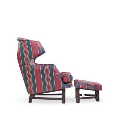 Edward Wormley Edward Wormley for Dunbar Janus Wingback Mahogany Lounge Chair and Ottoman