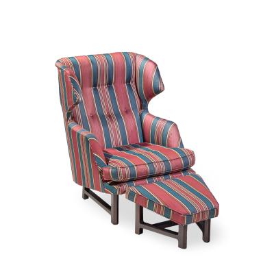 Edward Wormley Edward Wormley for Dunbar Janus Wingback Mahogany Lounge Chair and Ottoman