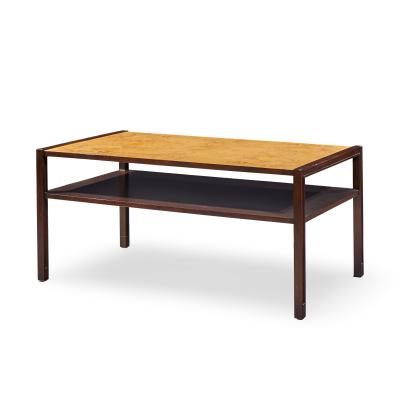 Edward Wormley Edward Wormley for Dunbar Mid Century 2 Tier Burlwood and Mahogany Coffee Table