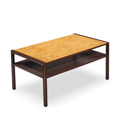 Edward Wormley Edward Wormley for Dunbar Mid Century 2 Tier Burlwood and Mahogany Coffee Table