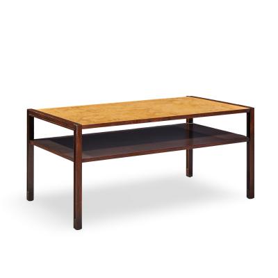 Edward Wormley Edward Wormley for Dunbar Mid Century 2 Tier Burlwood and Mahogany Coffee Table