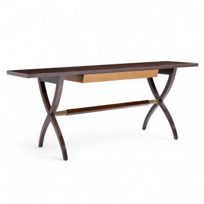 Edward Wormley Edward Wormley for Dunbar Mid Century Brass Walnut and Mahogany Console Table