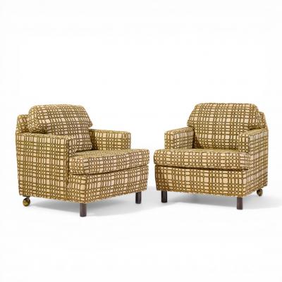 Edward Wormley Edward Wormley for Dunbar Mid Century Mahogany Lounge Chairs Pair