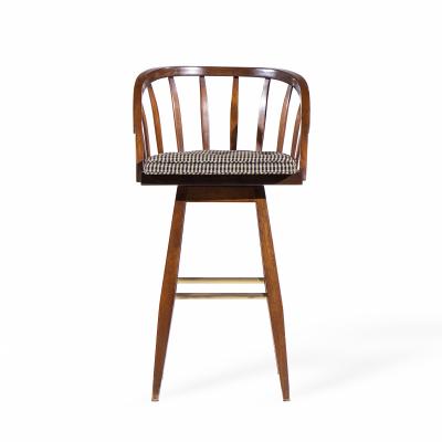 Edward Wormley Edward Wormley for Dunbar Mid Century Mahogany and Brass Barstools Set of 3