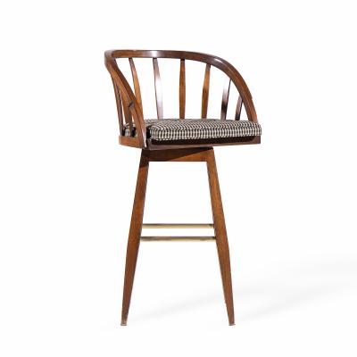 Edward Wormley Edward Wormley for Dunbar Mid Century Mahogany and Brass Barstools Set of 3