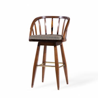 Edward Wormley Edward Wormley for Dunbar Mid Century Mahogany and Brass Barstools Set of 3