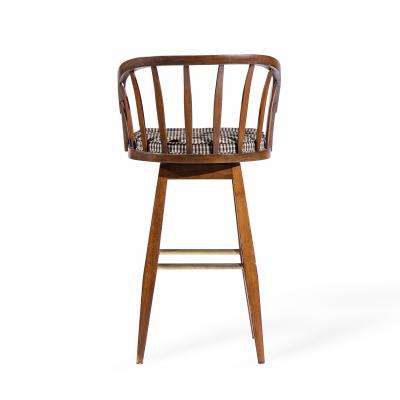 Edward Wormley Edward Wormley for Dunbar Mid Century Mahogany and Brass Barstools Set of 3