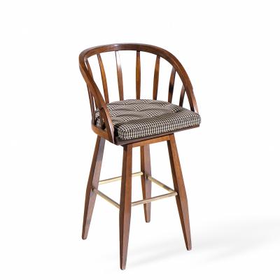 Edward Wormley Edward Wormley for Dunbar Mid Century Mahogany and Brass Barstools Set of 3