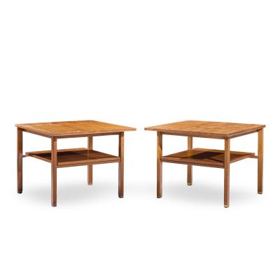 Edward Wormley Edward Wormley for Dunbar Mid Century Walnut and Brass Side End Tables Pair