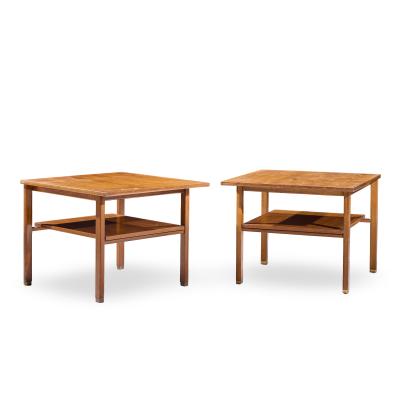 Edward Wormley Edward Wormley for Dunbar Mid Century Walnut and Brass Side End Tables Pair
