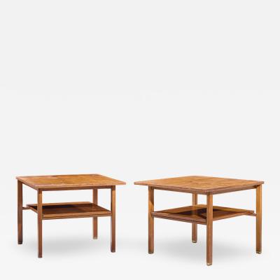 Edward Wormley Edward Wormley for Dunbar Mid Century Walnut and Brass Side End Tables Pair