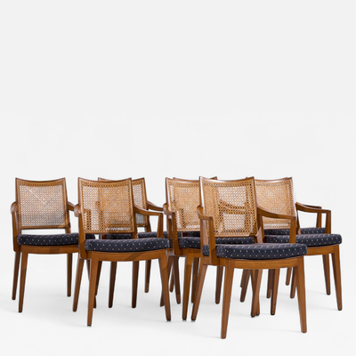 Edward Wormley Edward Wormley for Dunbar Mid Century Walnut and Cane Dining Chairs Set of 8