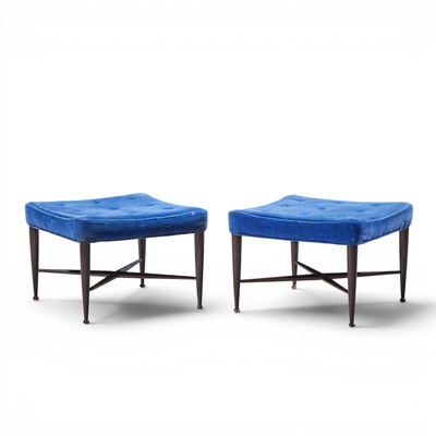 Edward Wormley Edward Wormley for Dunbar Model 5002 Mid Century Thebes Mahogany Stools Pair