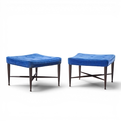 Edward Wormley Edward Wormley for Dunbar Model 5002 Mid Century Thebes Mahogany Stools Pair