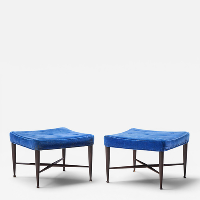 Edward Wormley Edward Wormley for Dunbar Model 5002 Mid Century Thebes Mahogany Stools Pair